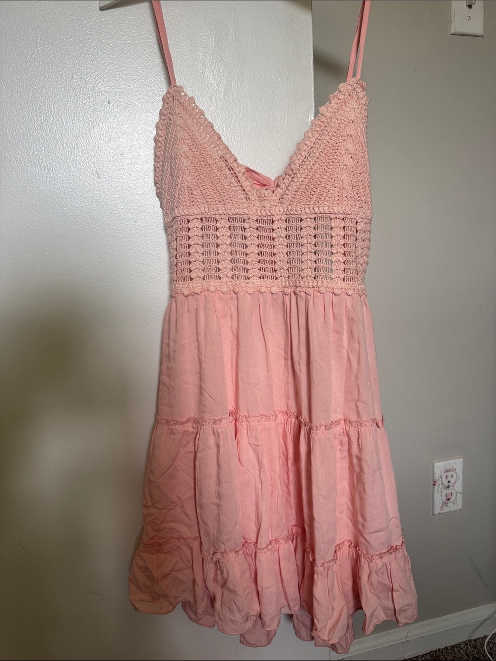 Zaful Pink Crochet Bodice Tiered Sundress